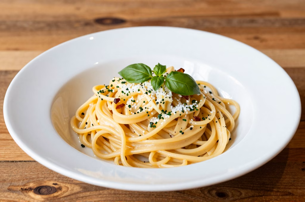 Plat de pasta carbonara authentique préparé dans un restaurant italien traditionnel